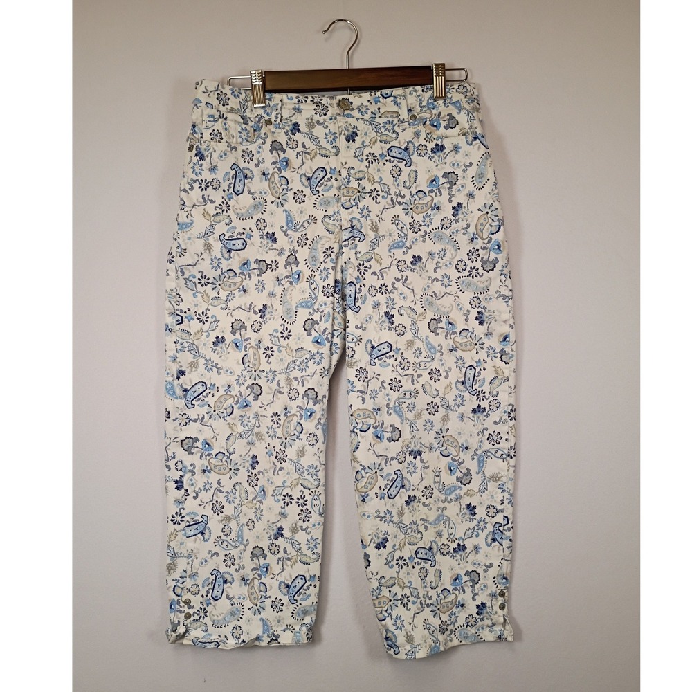 Boho Floral Gloria Vanderbilt Womens 8 Blue White Paisley Amanda Crop Pants